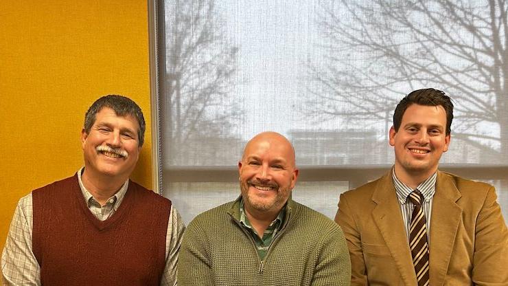 From left: Psychology lecturer Michael Baron, Dr. Jared Brown, Assistant Dean of Academic Affairs at Pottstown Campus and host of the "Montco on the Move" podcast, and Dr. Steven Baron, Psychology Professor. Photo by Joslyn Yates